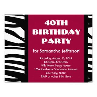 40 Pink+Black Zebra Invitations