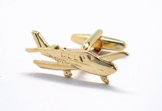 Gold Tone Cessna Airplane Cufflinks Cuff Links: Jewelry
