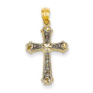 14k Two Tone Gold Estate Fleur de Lis Cross Pendant. Metal Wt  1.13g Jewelry