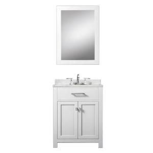 Water Creation Madison 24 in. Vanity in Modern White with Marble Vanity Top in Carrara White and Matching Mirror MADISON24WB