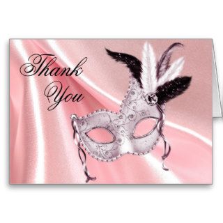 Pink and Black Masquerade Party Thank You Card