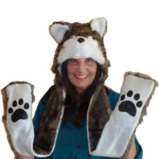 3 in 1 Faux Fur Animal Winter Snow Hood Hat Gift   Winter Unisex Faux Fur Bulldog Hat 3 in 1 Hat, Scarf and Mittens with Fleece Lining  Other Products  