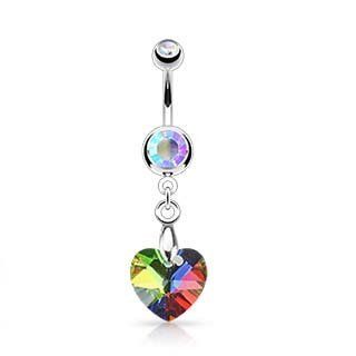 Crystal Ray Prism Heart shape Navel Ring (14 G): Jewelry