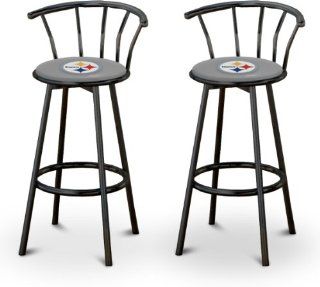 2 29" Pittsburgh Steelers Logo Themed Custom Specialty Black Swivel Seat Bar Stools with Back Rest   Barstools With Backs