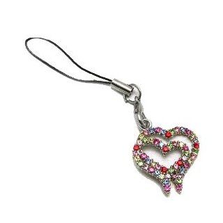 Cell Phone Charms ~ Double Hearts Cellphone Charm Accented with Multi color Crystals (Style Cellphone Charm 194 86): Cell Phones & Accessories