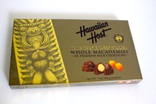 Hawaiian Host Hawaiian Honey Coated Whole Macadamias in Premium Milk Chocolate GIFT BOX NET WT 7 OZ (198 g) : Candy And Chocolate Covered Nut Snacks : Grocery & Gourmet Food