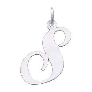 14K White Gold Large Fancy Script Initial S Charm: Clasp Style Charms: Jewelry