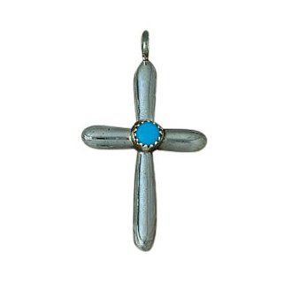 Authentic Native American Indian Sterling Silver P16 Navajo Turquoise Cross Pendant Women's Men's Jewelry: Jewelry