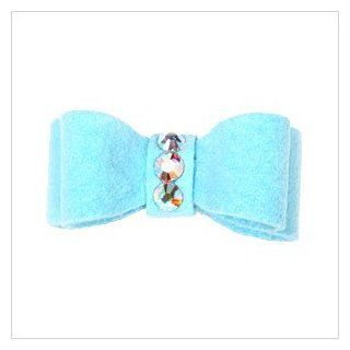 Ultrasuede Clip Style Bow w/ Crystals for Dogs   Tiffy (bright) Blue  Pet Hair Accessories 