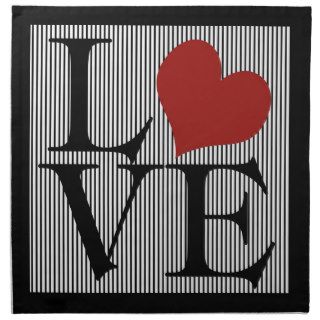 Valentines Day Love Pinstripes Black and White Printed Napkin