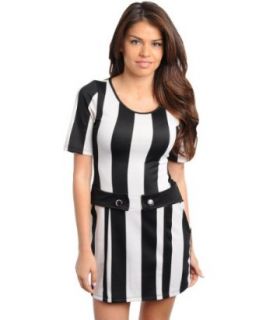 247 Frenzy Women's Vertical Stripe Short Sleeve Dress with Waist Tabs at  Womens Clothing store: