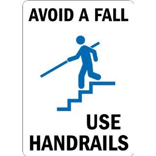 SmartSign Adhesive Vinyl Label, Legend "Avoid a Fall, Use Handrails" with Graphic, 5" high x 3.5" wide, Black/Blue on White: Industrial Warning Signs: Industrial & Scientific