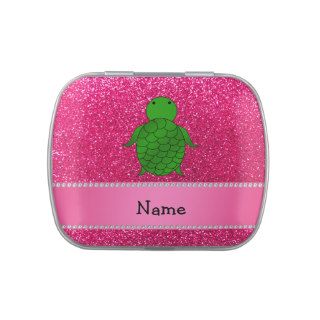 Personalized name sea turtle pink glitter jelly belly candy tin