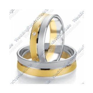 950 Platinum and 18k Yellow Gold 7mm Flat 0.03ct His & Hers Wedding Rings Set 234: Wedding Bands: Jewelry