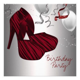 High Heel Shoes Red Zebra Birthday Party Personalized Invitations