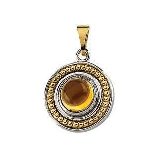 IceCarats Designer Jewelry Sterling Silver 14K Yellow Gold Cab Genuine Citrine Pendant 06.00 Mm Jewelry