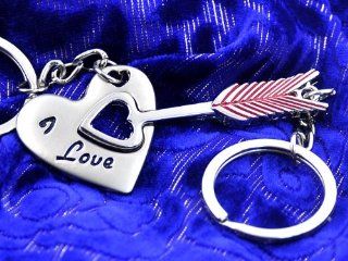 Valentine Special 1 Set Stainless Steel "Love You" Arrow/Heart Keychain Set: Everything Else