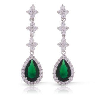 Jankuo Jewelry Emerald C.Z. Bridal, Prom Chandelier Drop Earrings.: Dangle Earrings: Jewelry