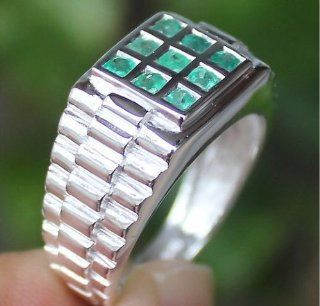 Men's Stunning! Colombian Emerald Ring Solid Silver 925