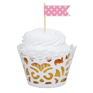 Dress My Cupcake DMC31374 24 Pack Laser Cut Cupcake Wrappers and Washi Pennant Toppers DIY Kit, Pink Polka Dot: Party Packs: Kitchen & Dining