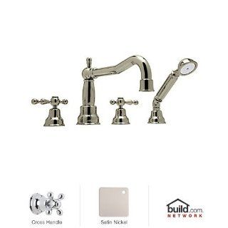 Rohl AC262X STN Cisal Roman Tub Faucet with Single Function Hand Shower and Metal Cross Handles, Satin Nickel   Single Handle Tub Only Faucets  
