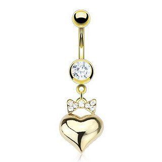 Gold Tone Heart Charm Bellybutton Ring Stainless Steel Bananabell Belly Ring (14g) Dangle Charm Navel Ring Body Piercing (1 pc): Toys & Games