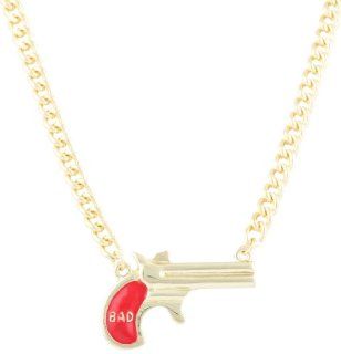 Gold with Red Bad Pistol Pendant with an 18 Inch Link Necklace Jewelry