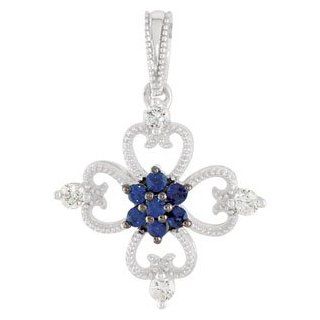 Genuine Blue Sapphire & Diamond Pendant Sterling Silver 1/10 Cttw: Jewelry