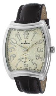 Peugeot Men's 288BK Silver Tone Black Leather Strap Watch: Watches
