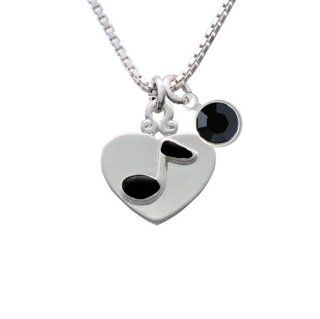 Music Note in Heart Charm Necklace with Jet Crystal Drop: Delight & Co.: Jewelry