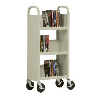 17" W Single Sided Sloped Shelf Mobile Book Truck in Putty : Office Book Racks : Office Products
