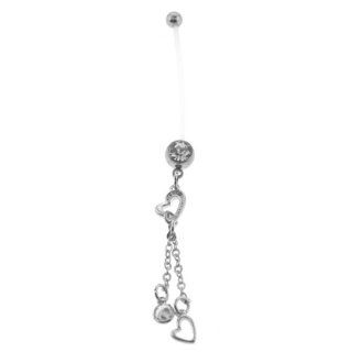 Bioflex Pregnancy Belly Ring with Heart Cubic Zirconia Dangles   14G: Body Piercing Rings: Jewelry