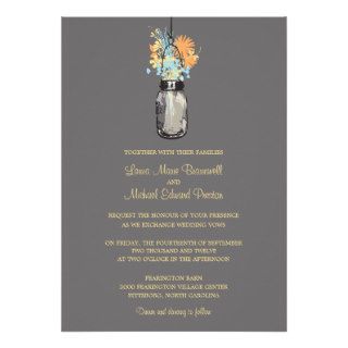 Mason Jar and Wildflowers Wedding Invitations