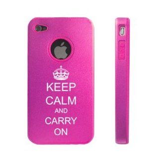 Apple iPhone 4 4S 4G Hot Pink D1711 Aluminum & Silicone Case Cover Keep Calm and Carry On Crown Cell Phones & Accessories