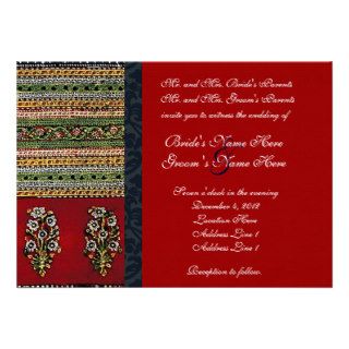 Vintage Embroidery Red Wedding Invitation