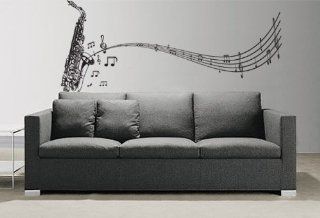 Vinyl Wall Art Decal Sticker Saxophone w/ Music Notes, Big Sax #326