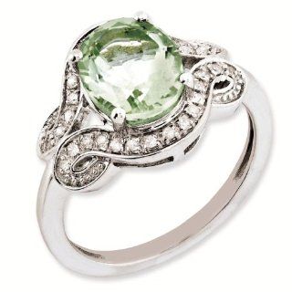 Sterling Silver Genuine Diamond & Green Quartz Ring: Right Hand Rings: Jewelry