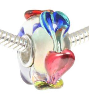 Hearts 3 D Raised Glass Bead 925 Sterling Silver Full Core Love Charm for European Style Bracelets Jewelry