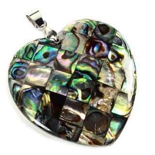 Abalone Mosaic Heart Shape Shell Pendant   "FREE" Satin Cord Necklace: Jewelry
