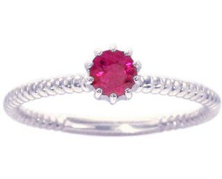 14K White Gold Petite Round Gemstone Solitaire Stackable Ring Ruby, size5: diViene: Jewelry