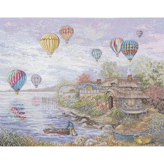 Heirloom Collection Cottageville Balloons Counted Cross Stit 20"X16" 28 Count Bucilla Cross Stitch Kits
