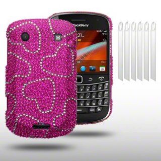 BLACKBERRY 9900 LOVE HEARTS DIAMANTE DISCO BLING BACK COVER WITH 6 SCREEN PROTECTORS BY CELLAPOD CASES Cell Phones & Accessories
