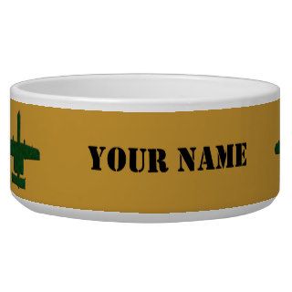 A 10 Warthog Silhouette Green Camo Airplane Dog Food Bowl