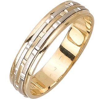 14K Tri Color Gold Women's Stacking Style Wedding Band (5mm): Jewelry