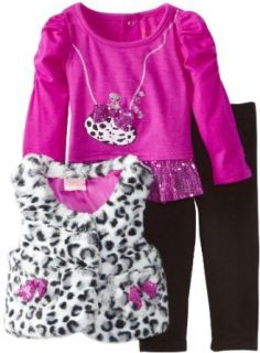 Nannette Baby Girls Infant 3 Piece Leopard Print Vest with Shirt and Pant, Purple, 12 Months: Clothing