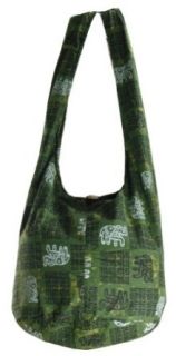 Dark Green Cotton Printed New Elephant Crossbody Shoulder Hippie Boho Hobo Messenger Bag Purse EE14: Shoes