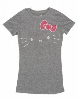 Hello Kitty Rhinestone Face Sanrio Mighty Fine Juniors Babydoll T Shirt Tee: Novelty T Shirts: Clothing