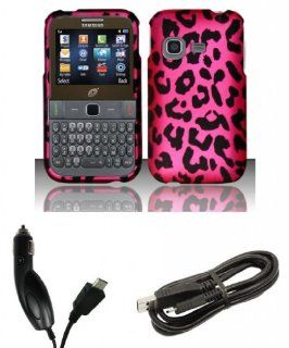 Samsung S390G   Accessory Combo Kit   Hot Pink and Black Leopard Design Shield Case + Atom LED Keychain Light + Micro USB Cable + Car Charger: Cell Phones & Accessories