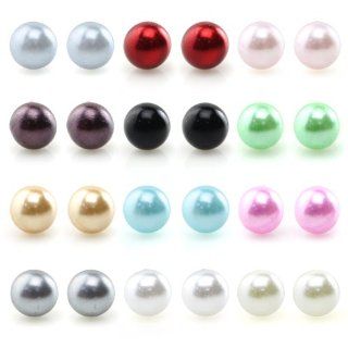Assorted Mixed Color Wholesale Lot Glass Pearl Earrings Studs Gift Set, Stainless Steel Earrings Pin, Hypoallergenic (1. 4mm x 12 Colors): Jewelry