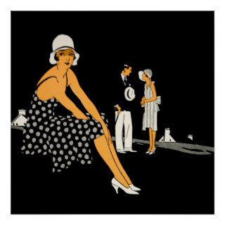 Art Deco Woman Shoes Polka Dot Black Poster